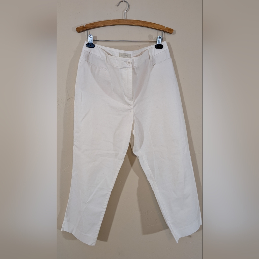 Talbots Women's White Cotton Pant Flat Front Ankle Length Size 16